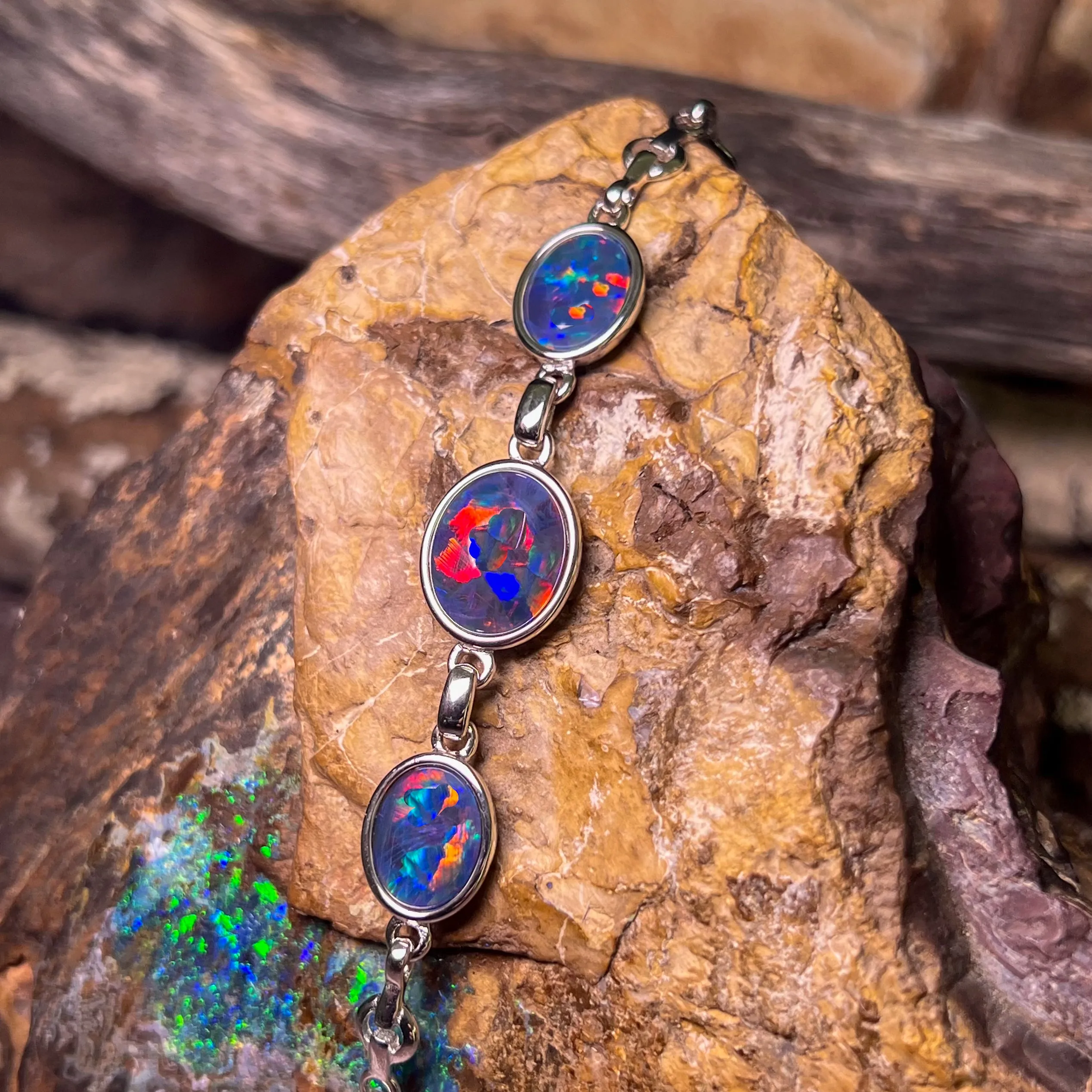 Sterling Silver Opal triplet bracelet 14x10 and 10x8mm