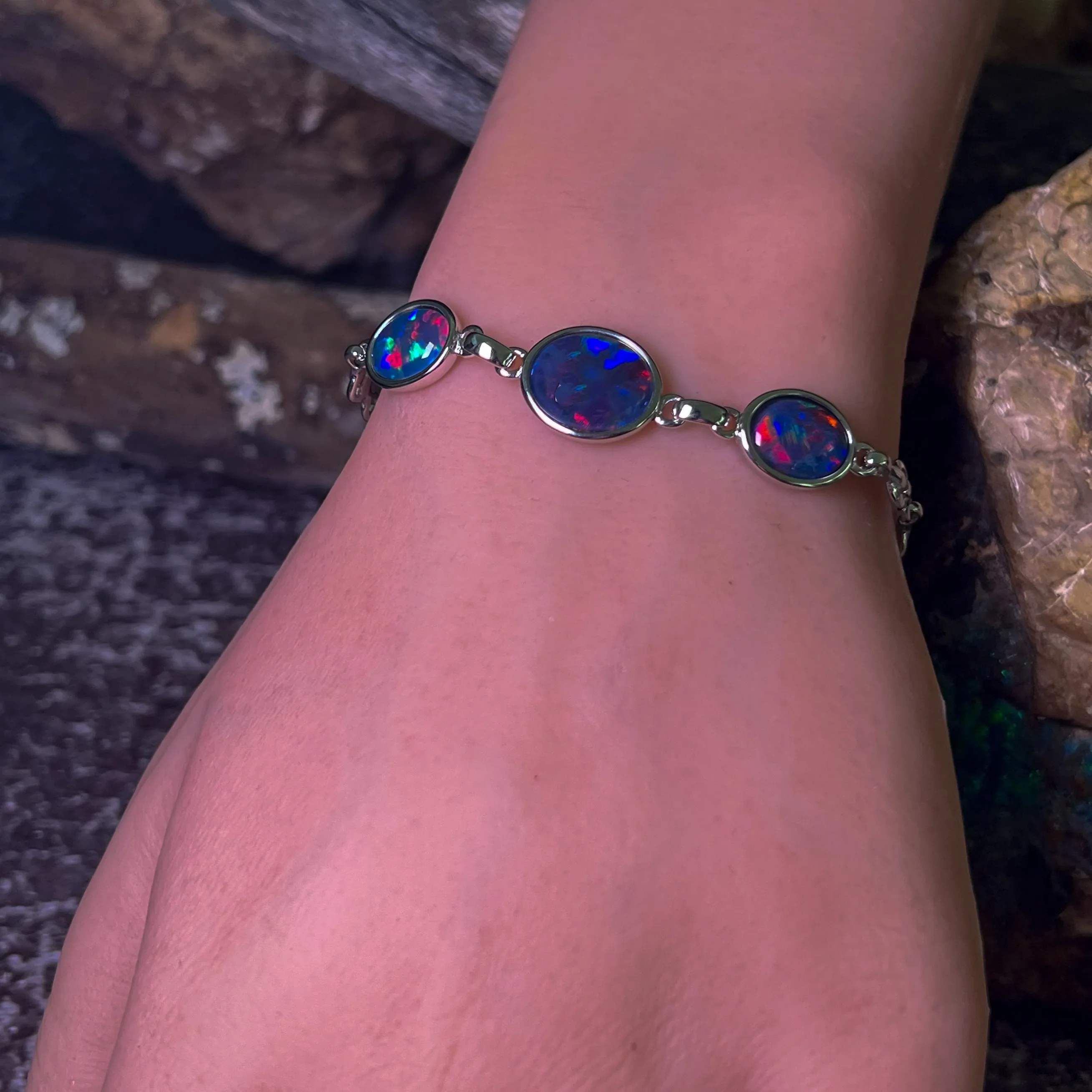 Sterling Silver Opal triplet bracelet 14x10 and 10x8mm