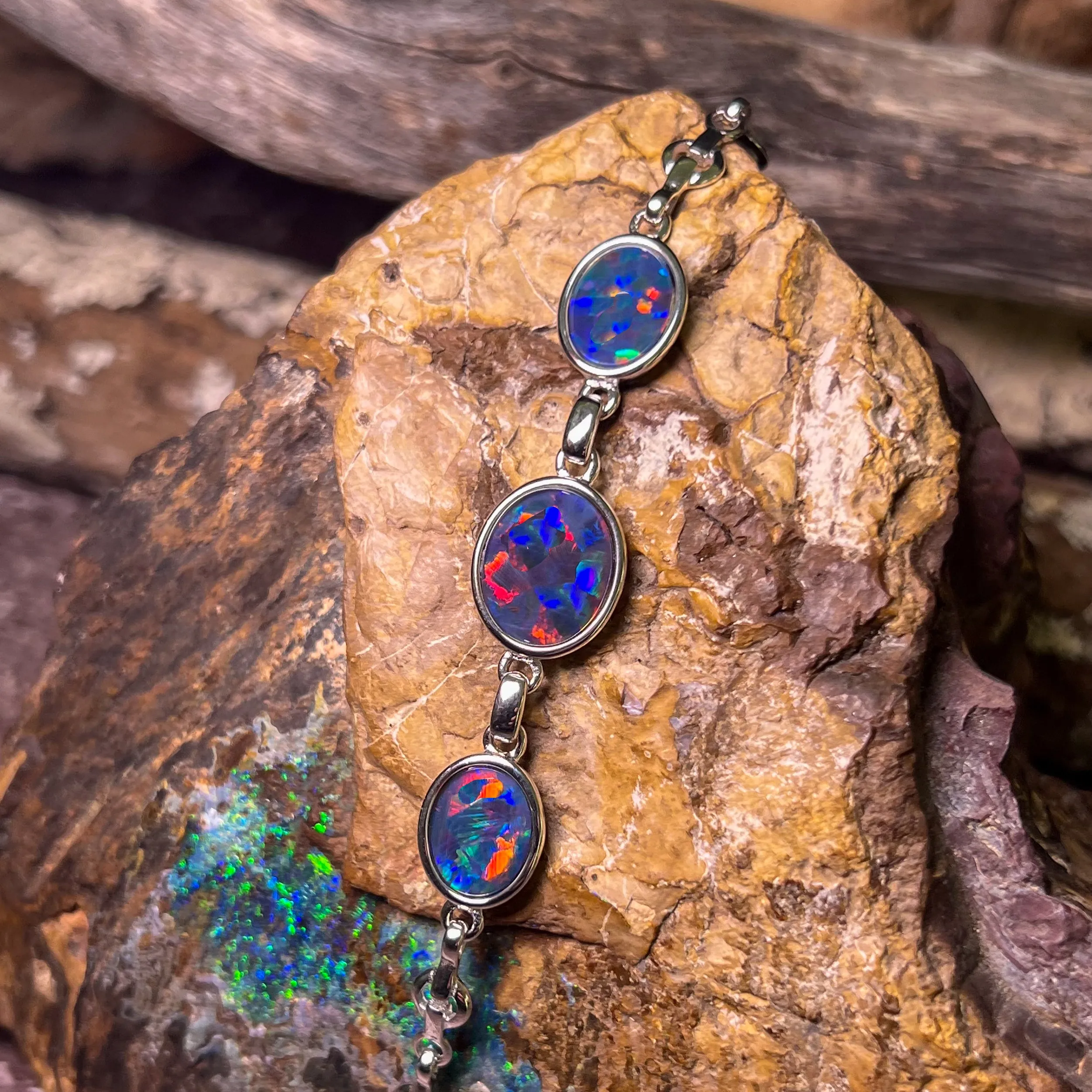Sterling Silver Opal triplet bracelet 14x10 and 10x8mm