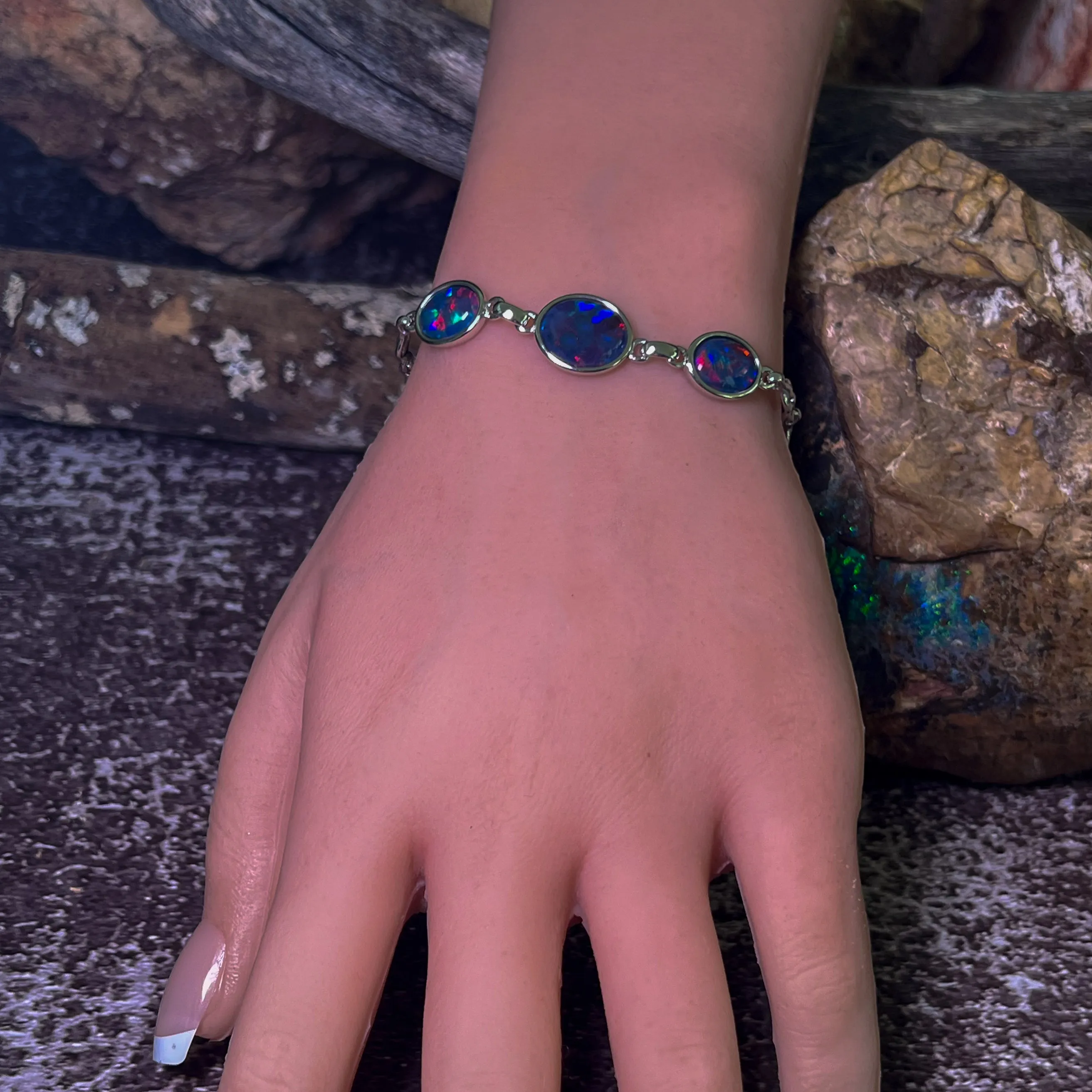 Sterling Silver Opal triplet bracelet 14x10 and 10x8mm
