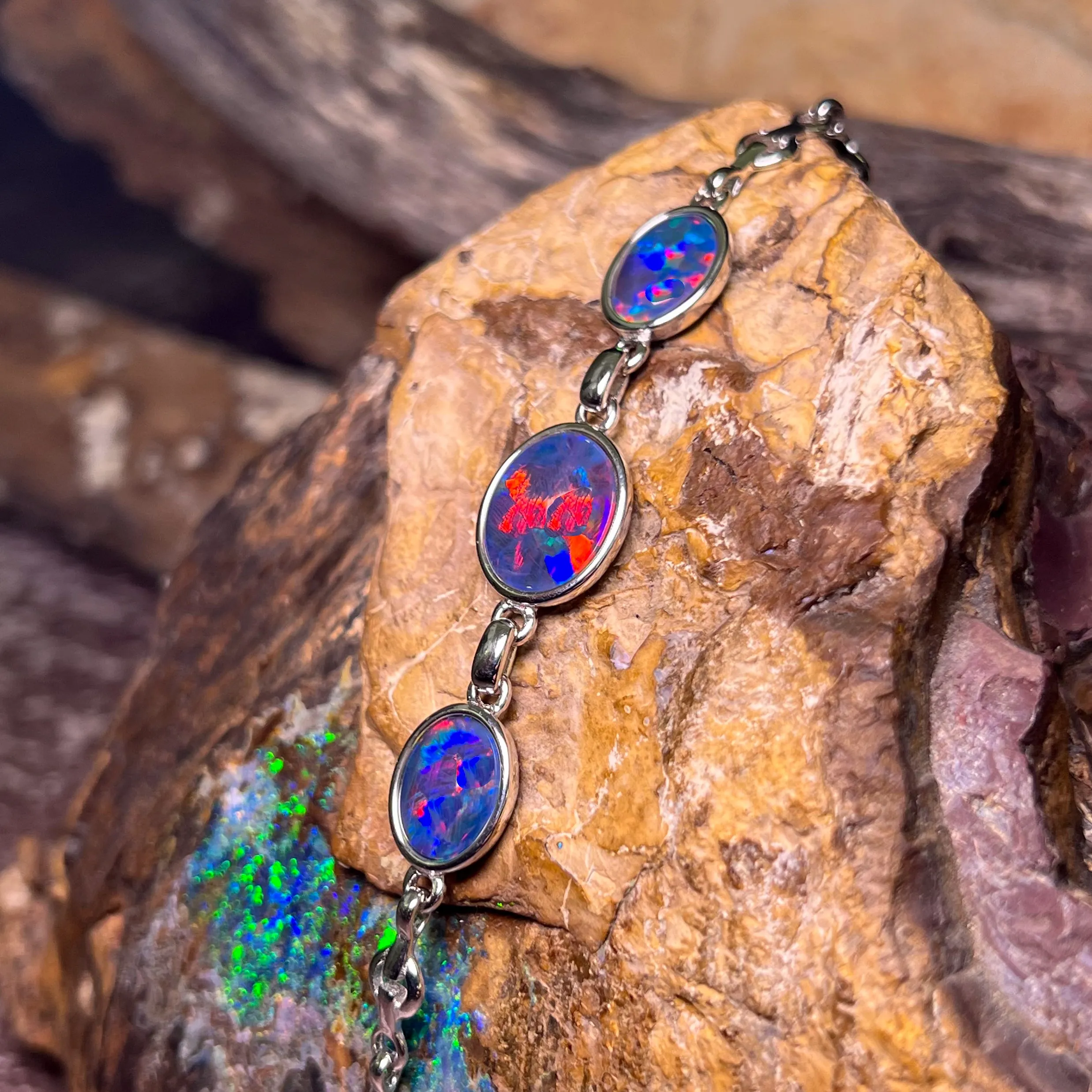 Sterling Silver Opal triplet bracelet 14x10 and 10x8mm