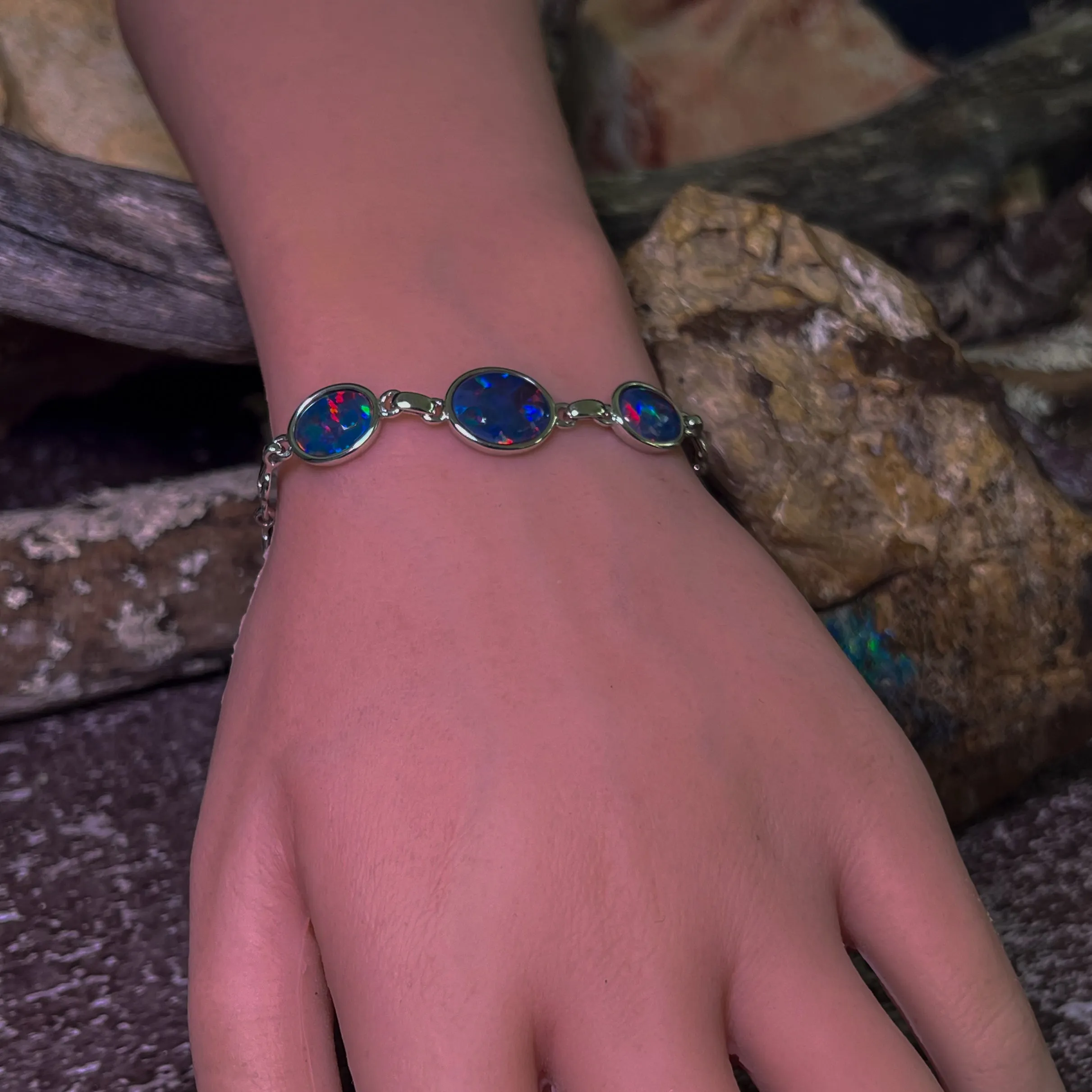 Sterling Silver Opal triplet bracelet 14x10 and 10x8mm