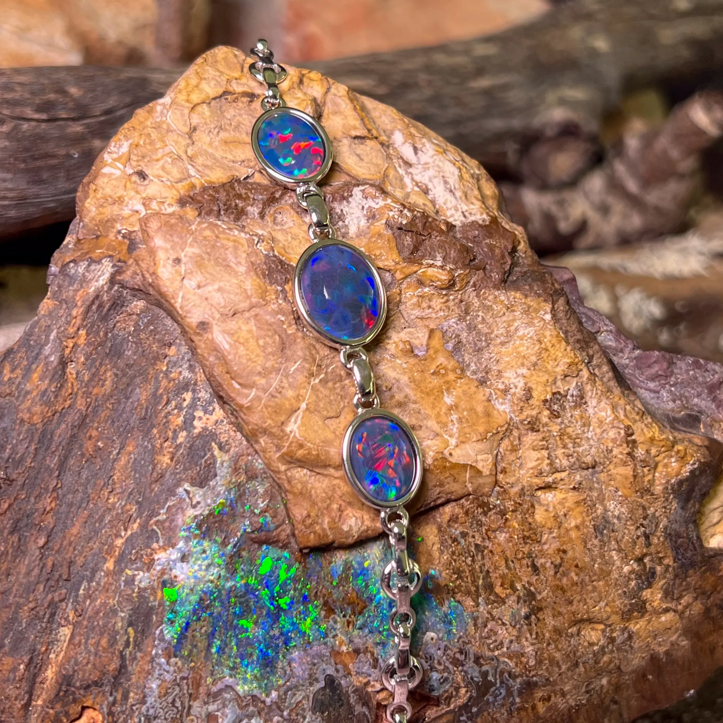 Sterling Silver Opal triplet bracelet 14x10 and 10x8mm
