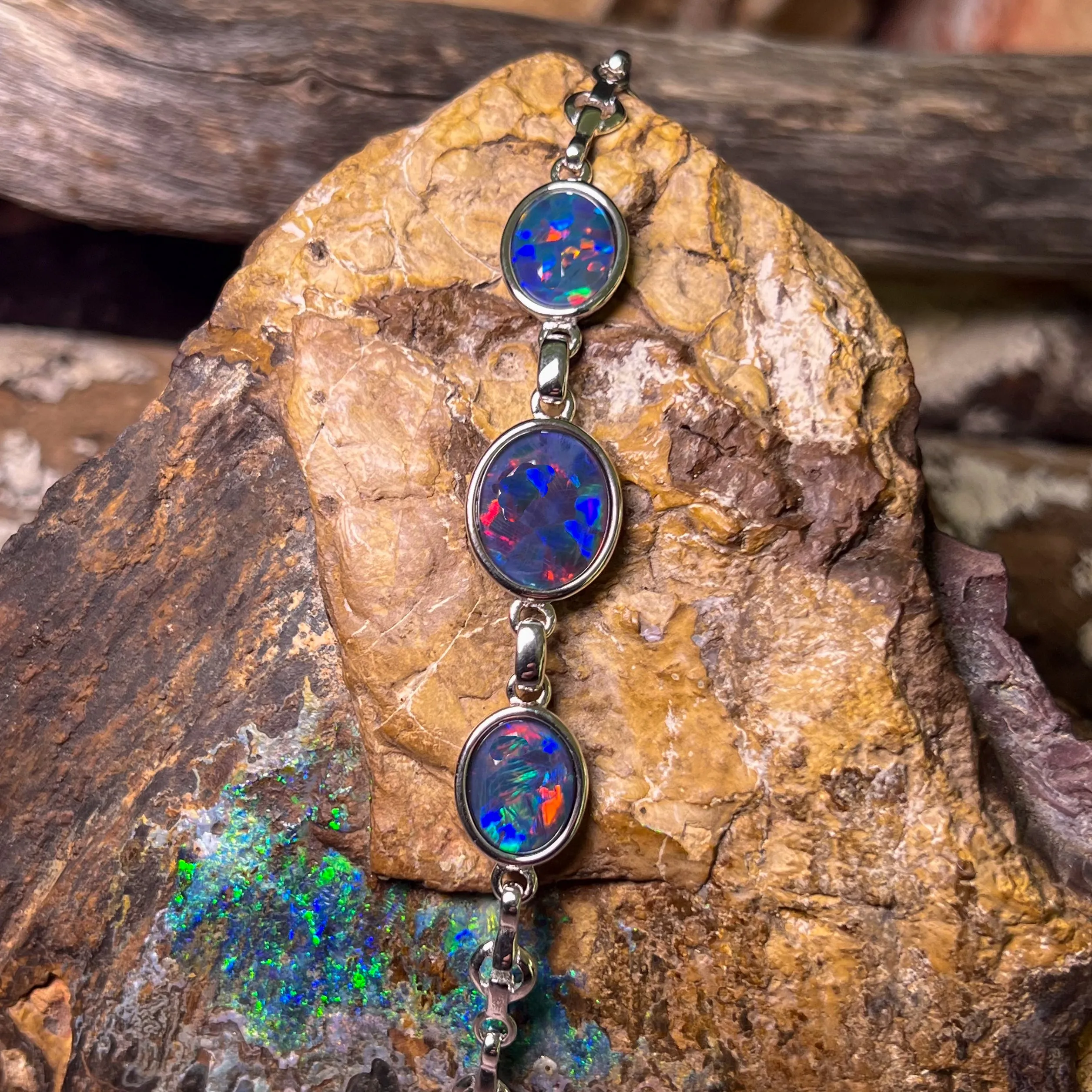 Sterling Silver Opal triplet bracelet 14x10 and 10x8mm