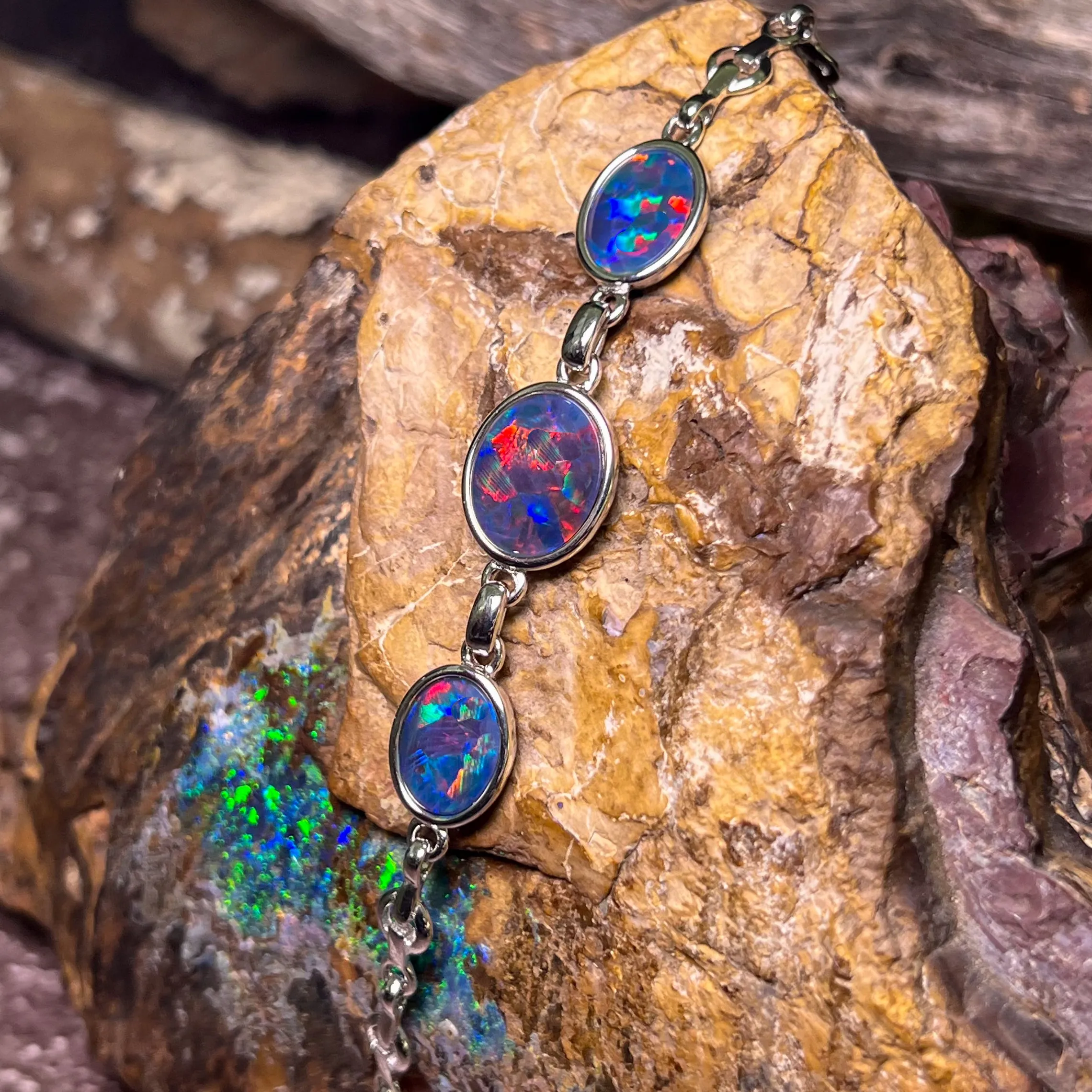 Sterling Silver Opal triplet bracelet 14x10 and 10x8mm