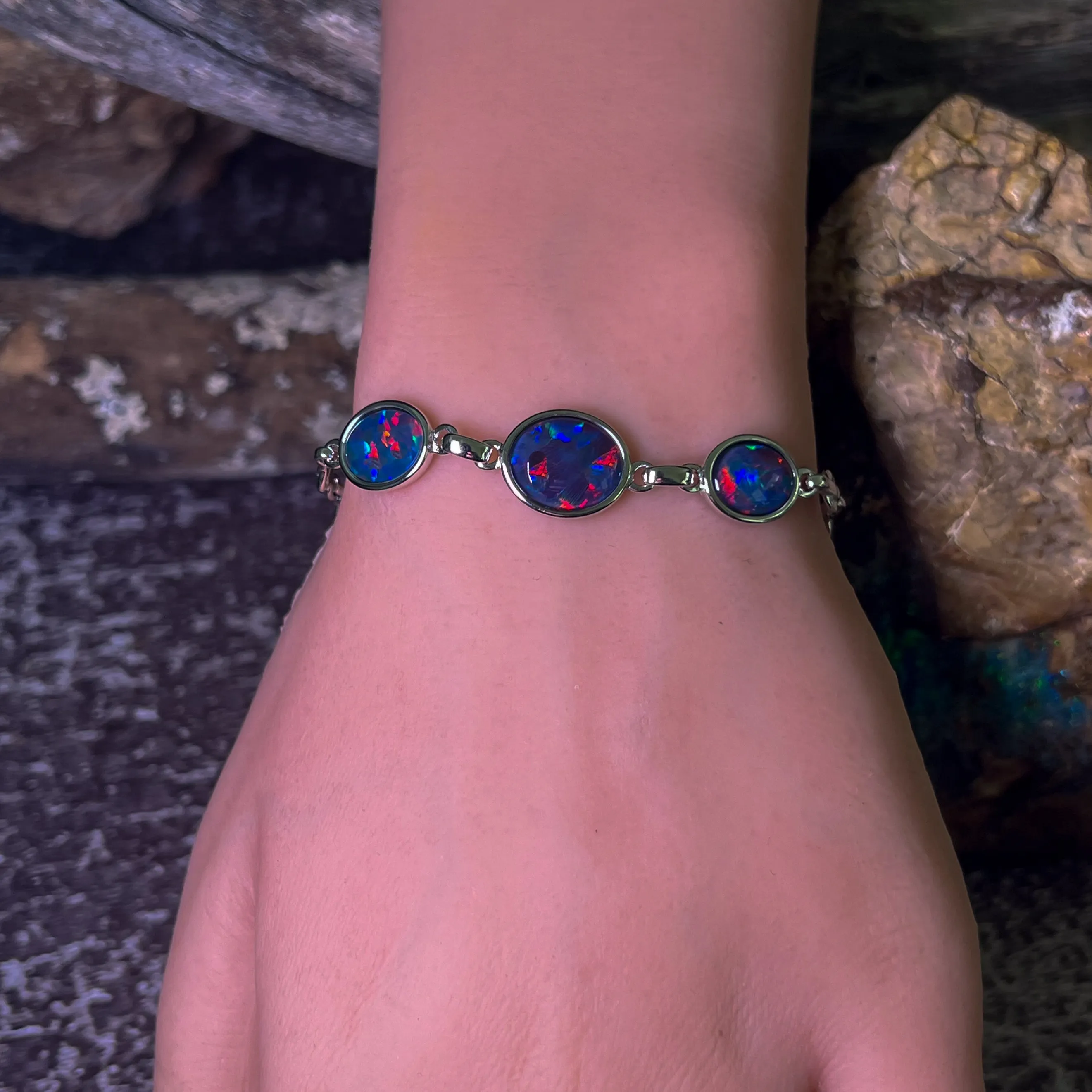 Sterling Silver Opal triplet bracelet 14x10 and 10x8mm