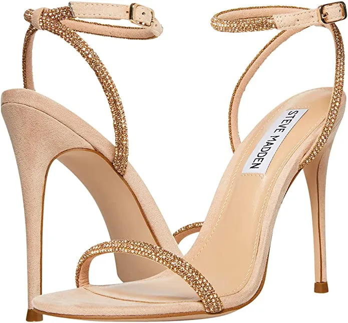 Steve Madden Breslin Blush Rhinestone Detail Ankle Strap Open Toe Heeled Sandals