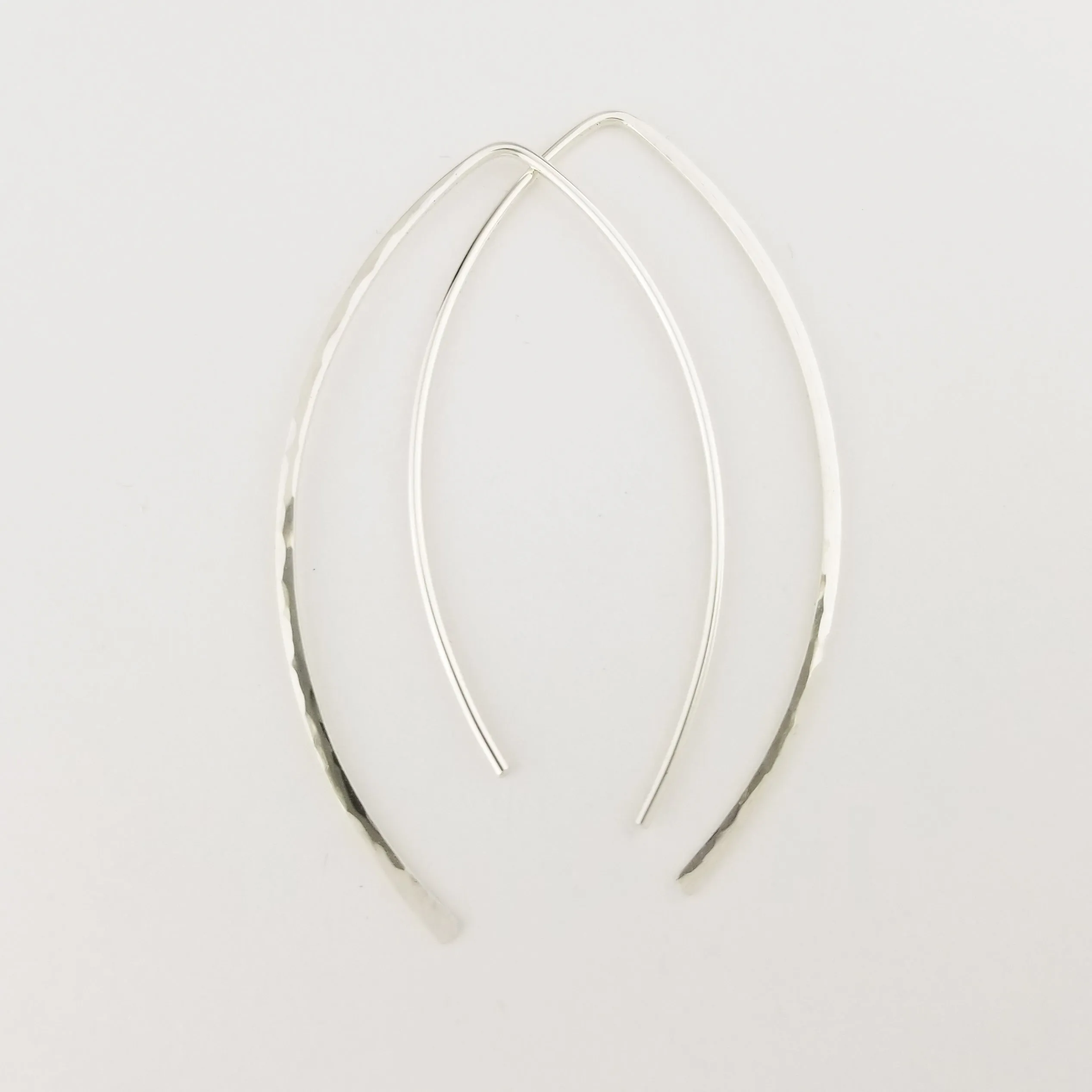 Thick Hammered Silver Open Hoop Threader Earrings
