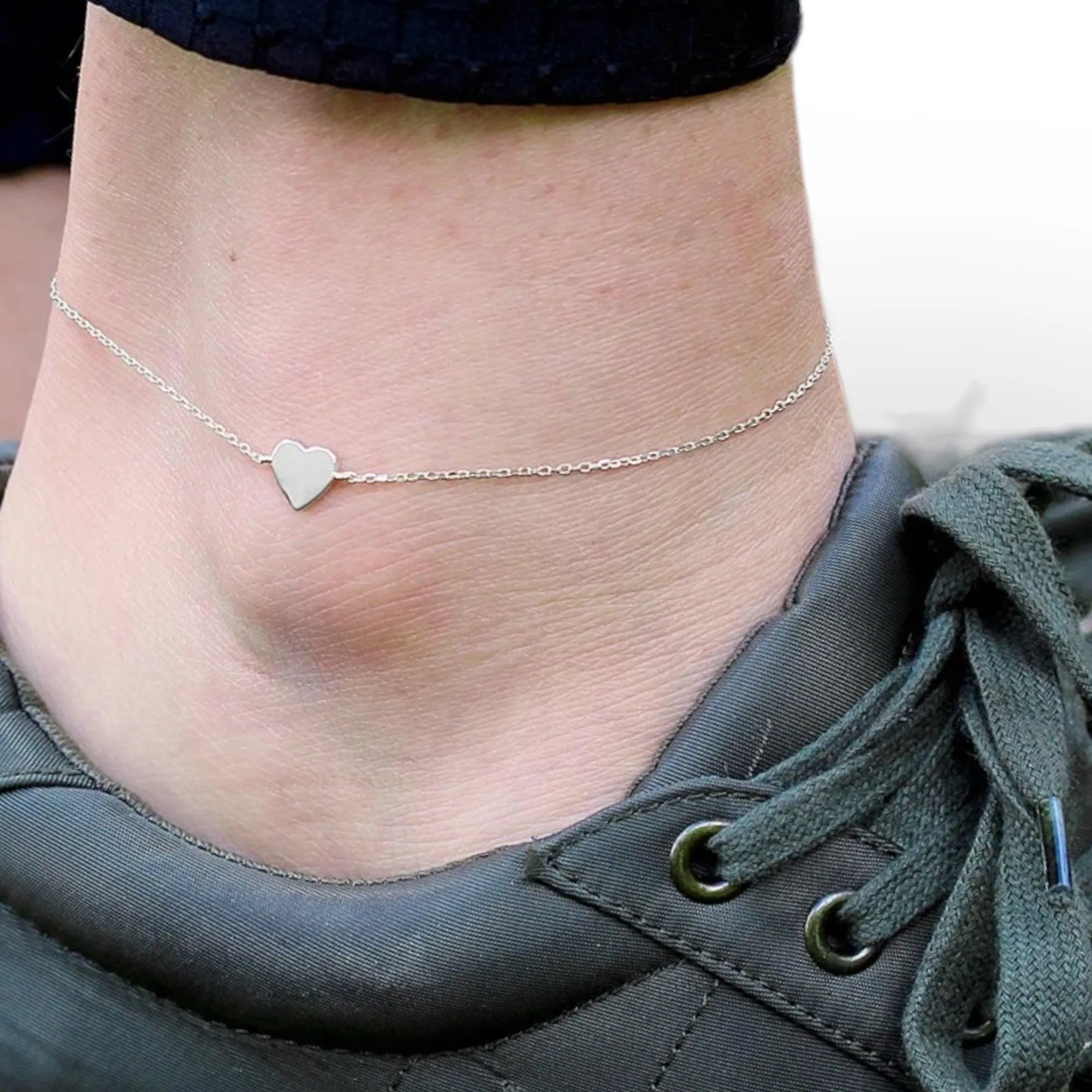 Timeless Love Dainty Silver Heart Anklet