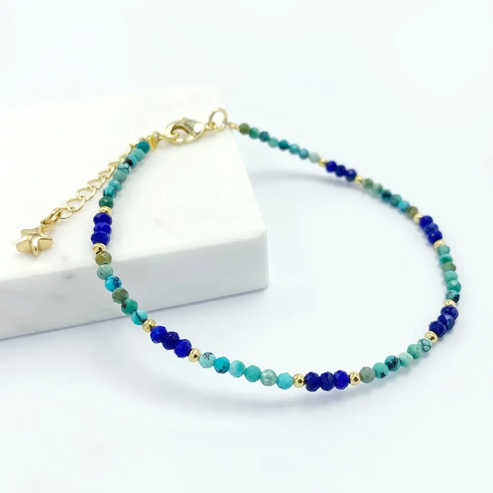 Turquoise and Lapis Natural Stone Bracelet; September Birthstone, December Birthstone