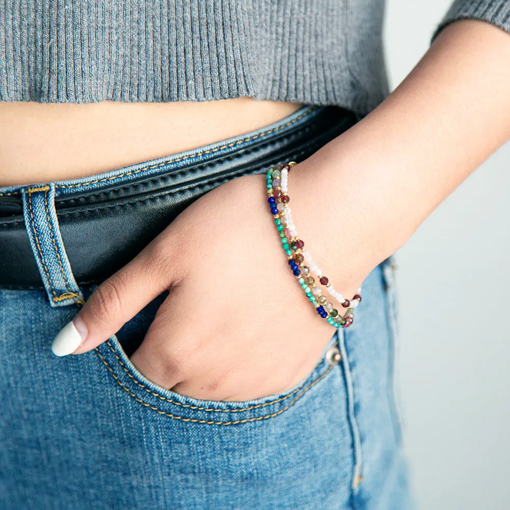 Turquoise and Lapis Natural Stone Bracelet; September Birthstone, December Birthstone