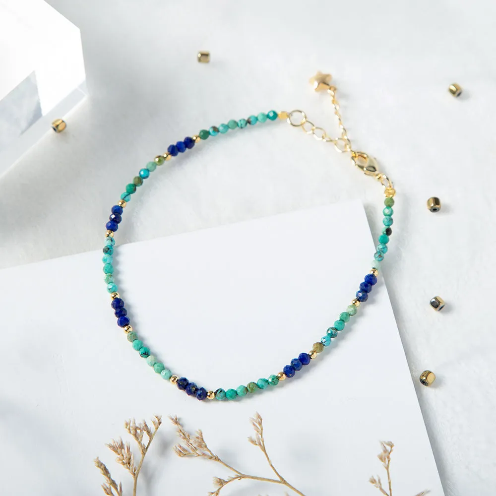 Turquoise and Lapis Natural Stone Bracelet; September Birthstone, December Birthstone