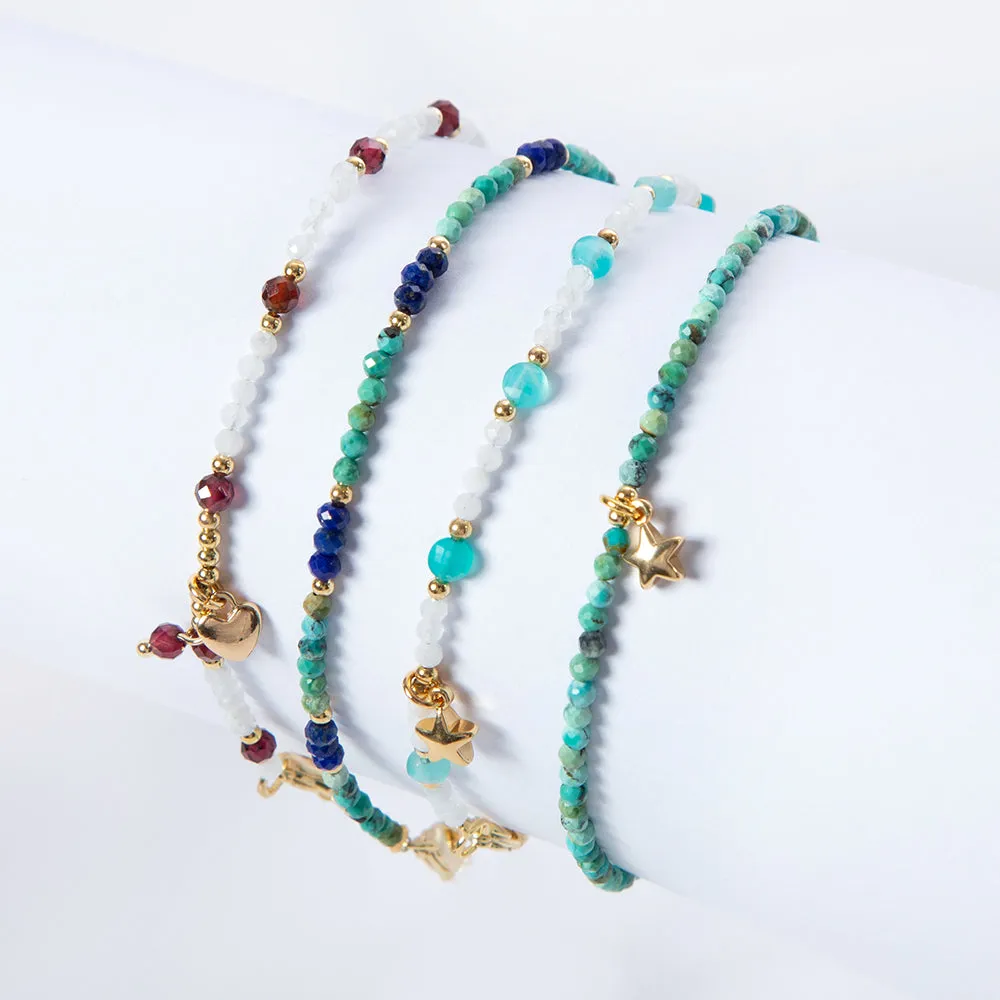 Turquoise and Lapis Natural Stone Bracelet; September Birthstone, December Birthstone