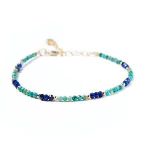 Turquoise and Lapis Natural Stone Bracelet; September Birthstone, December Birthstone