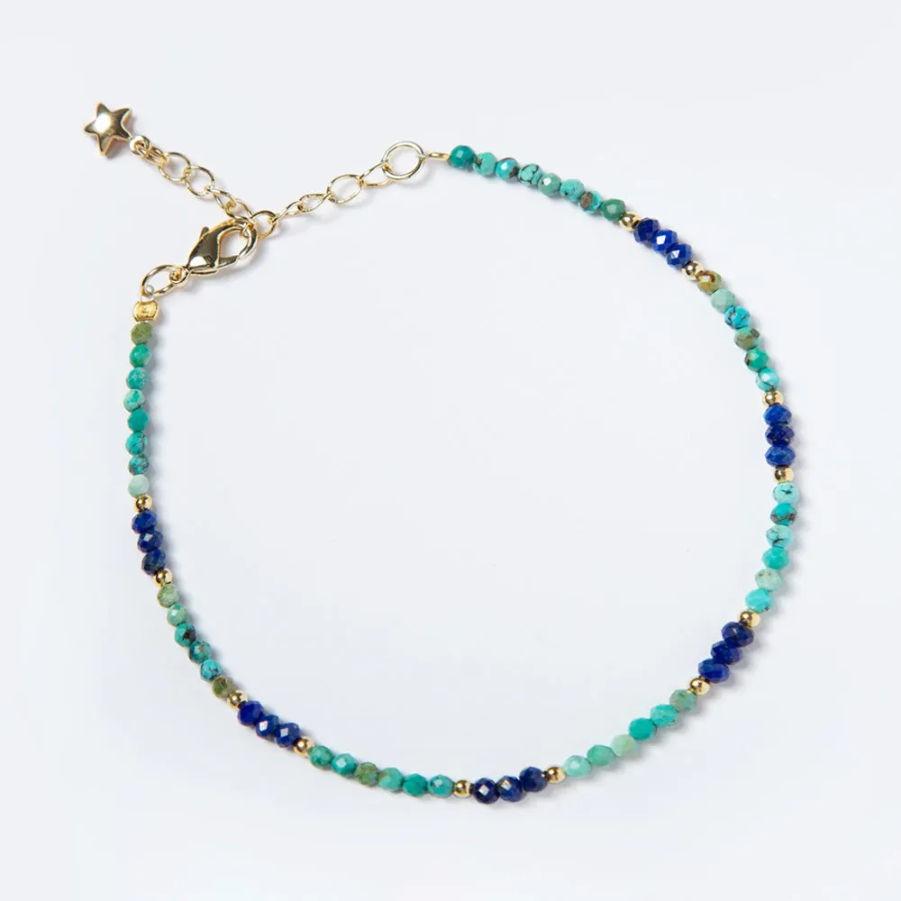 Turquoise and Lapis Natural Stone Bracelet; September Birthstone, December Birthstone
