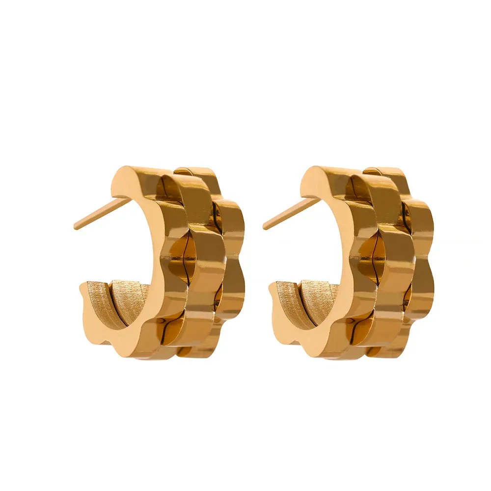 VAIGE Geometric Stainless Steel 18K Gold Plated Hoop Earrings - Trendy Minimalist Fashion Jewelry with Metal Texture