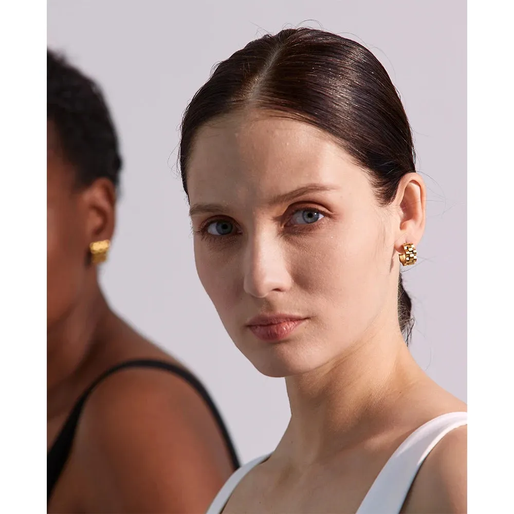 VAIGE Geometric Stainless Steel 18K Gold Plated Hoop Earrings - Trendy Minimalist Fashion Jewelry with Metal Texture