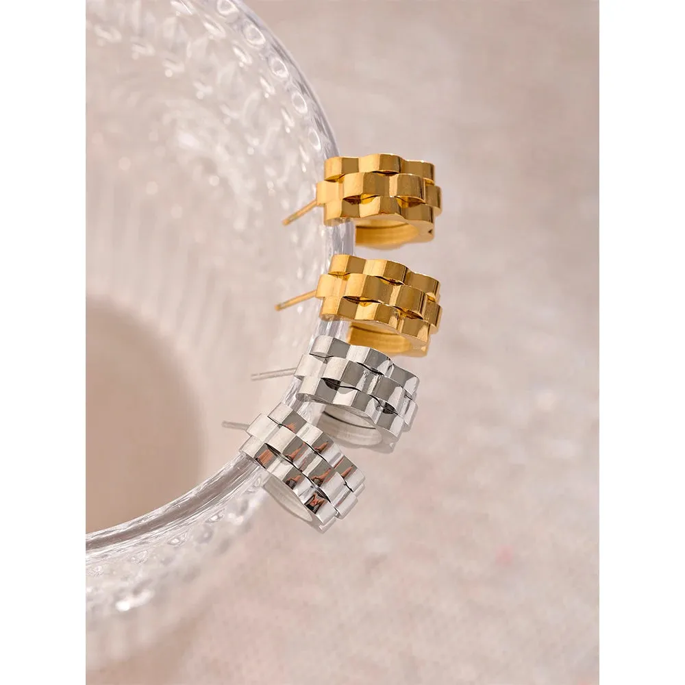 VAIGE Geometric Stainless Steel 18K Gold Plated Hoop Earrings - Trendy Minimalist Fashion Jewelry with Metal Texture