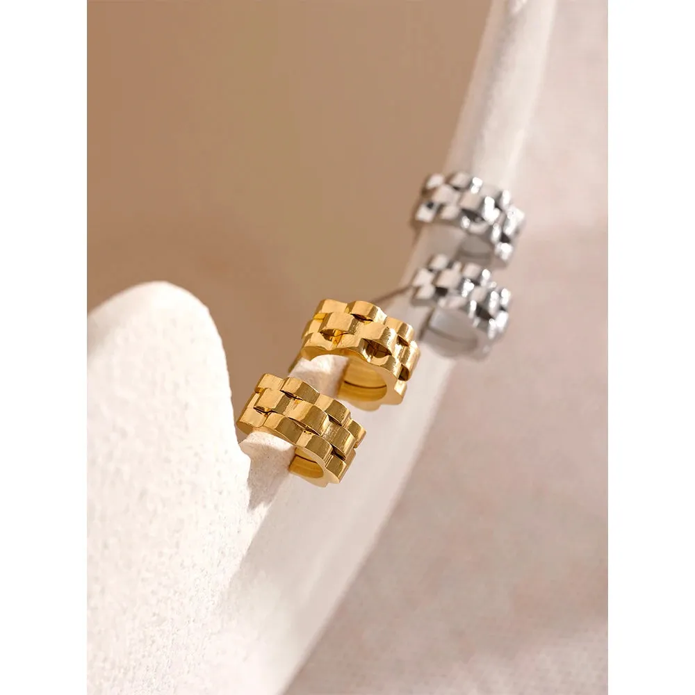 VAIGE Geometric Stainless Steel 18K Gold Plated Hoop Earrings - Trendy Minimalist Fashion Jewelry with Metal Texture