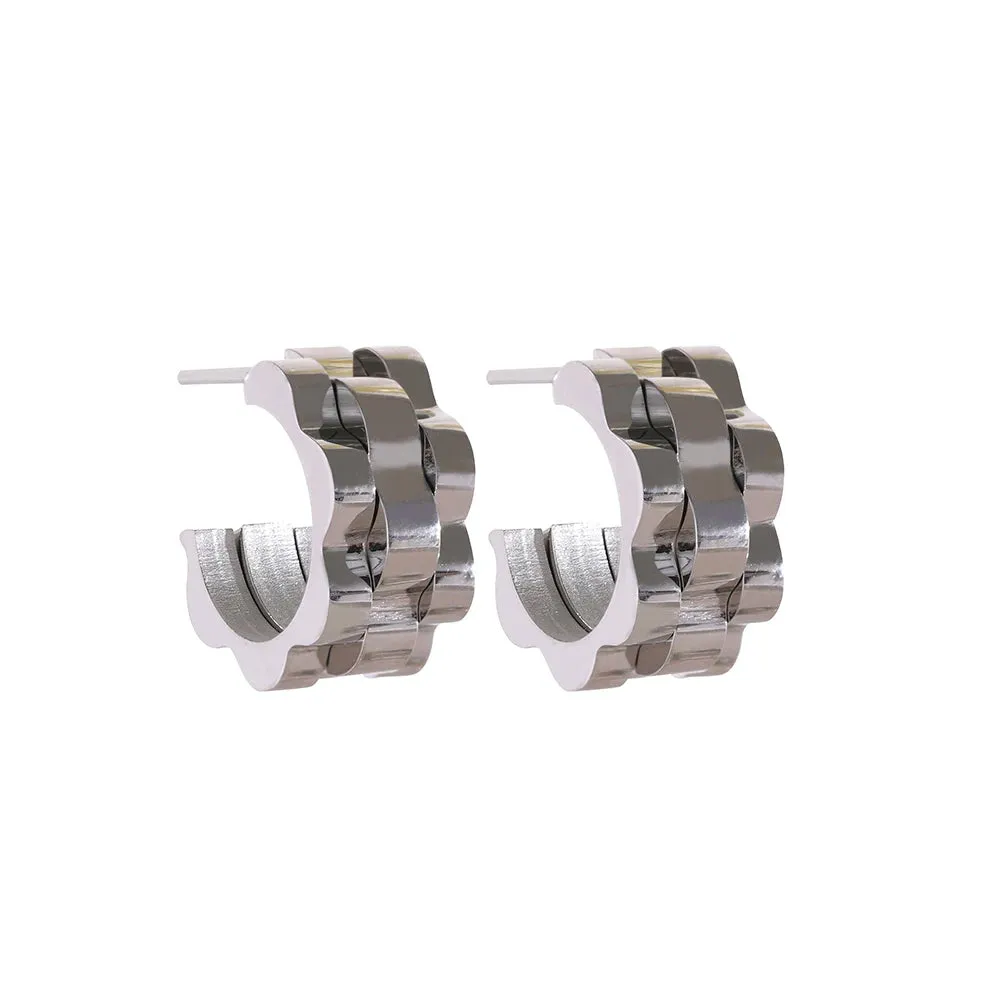 VAIGE Geometric Stainless Steel 18K Gold Plated Hoop Earrings - Trendy Minimalist Fashion Jewelry with Metal Texture