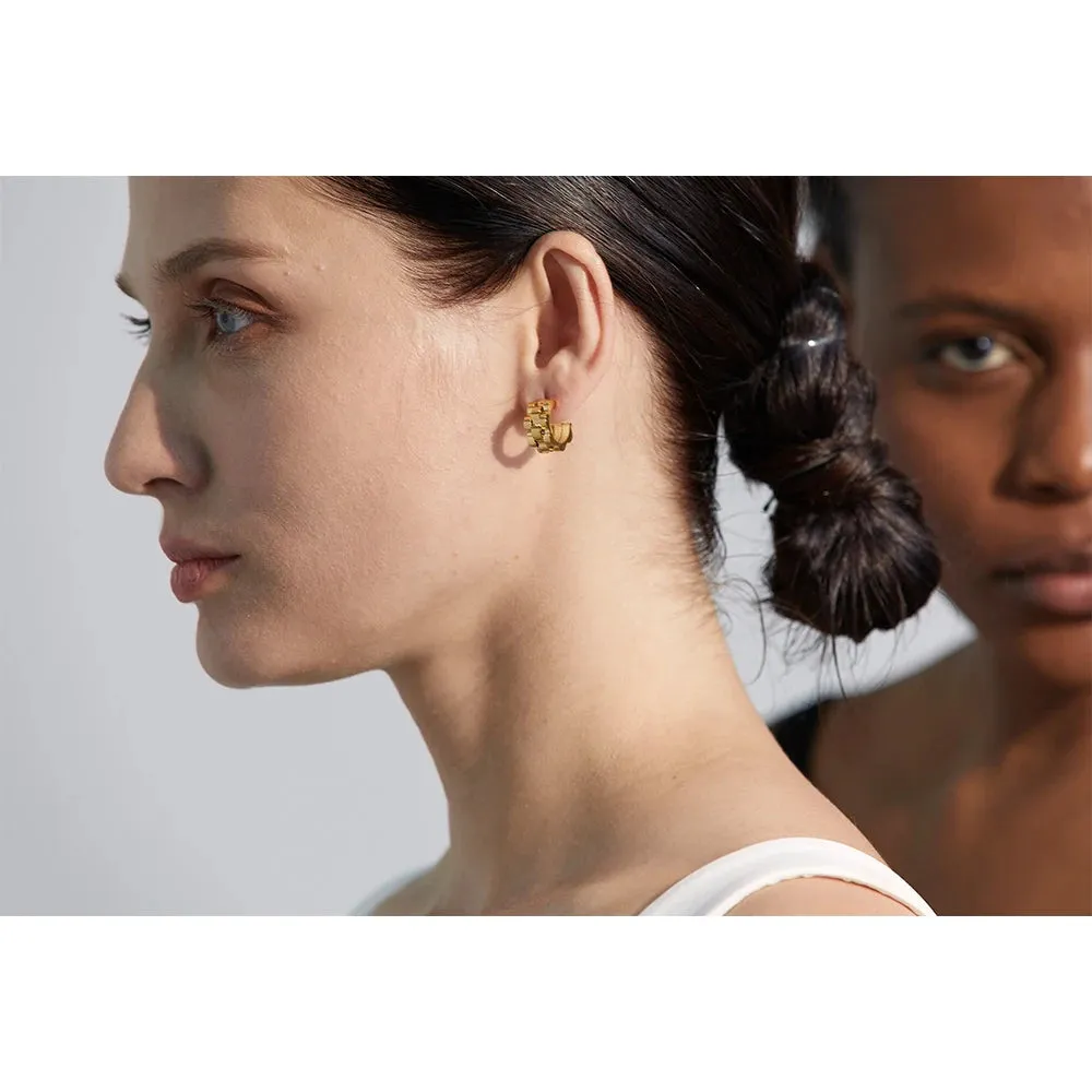 VAIGE Geometric Stainless Steel 18K Gold Plated Hoop Earrings - Trendy Minimalist Fashion Jewelry with Metal Texture