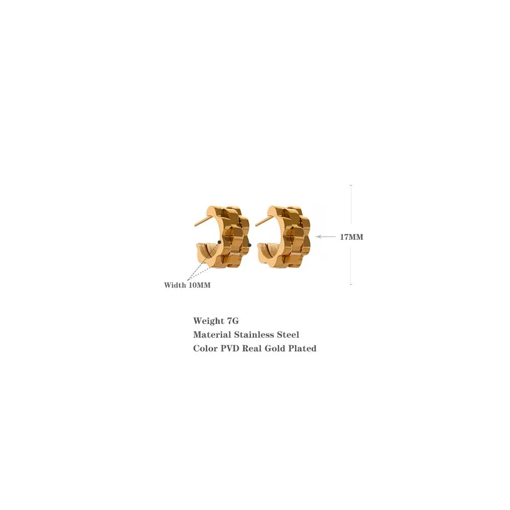 VAIGE Geometric Stainless Steel 18K Gold Plated Hoop Earrings - Trendy Minimalist Fashion Jewelry with Metal Texture
