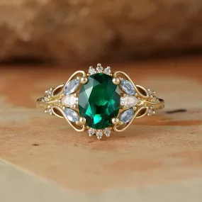Verdant Majesty: Twisted Leaf Emerald and Ring