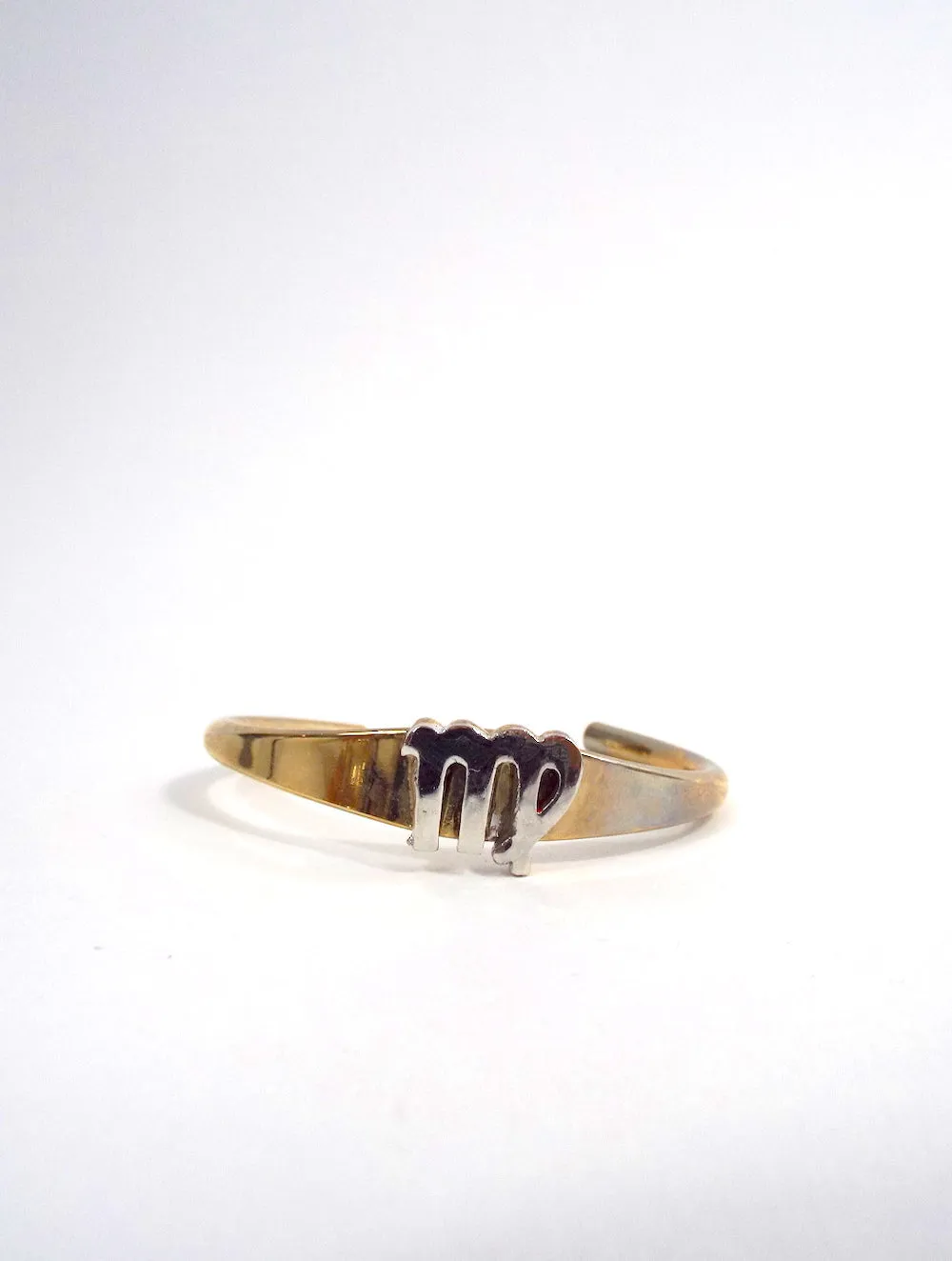 Vintage 70s Gold Tone Zodiac Symbol Cuff Bracelet - Virgo, Pisces, Sagittarius