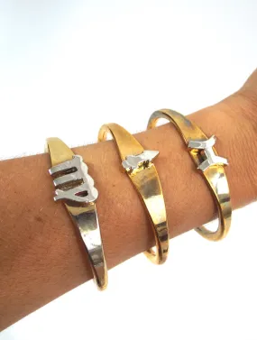 Vintage 70s Gold Tone Zodiac Symbol Cuff Bracelet - Virgo, Pisces, Sagittarius