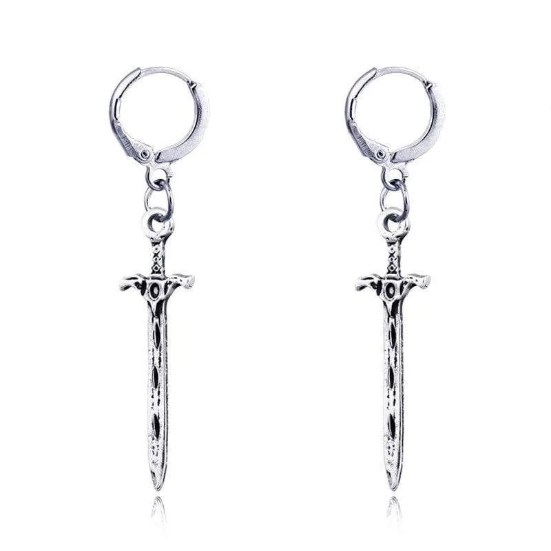 Vintage Europe Sword Weapon Hoop EarrRings Round Gold/SilverBohemian Earring WomBoho Small Metal Earrings