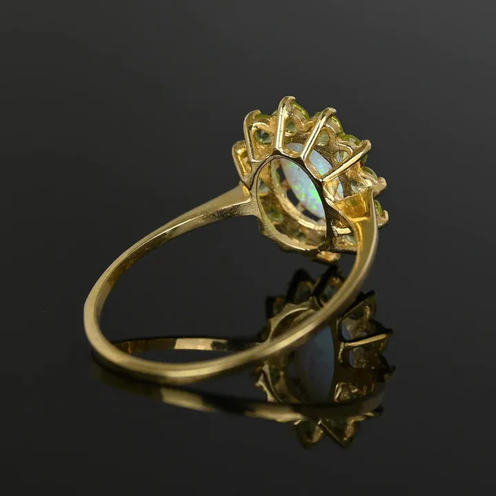 Vintage Oval Cut Opal And Peridot Cluster Engagement Rings - 14k Gold Vermeil Ring