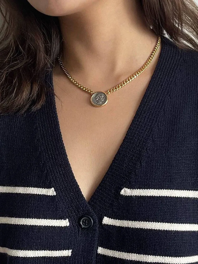 Vintage Roman Lady Luck Coin Pendant Necklace