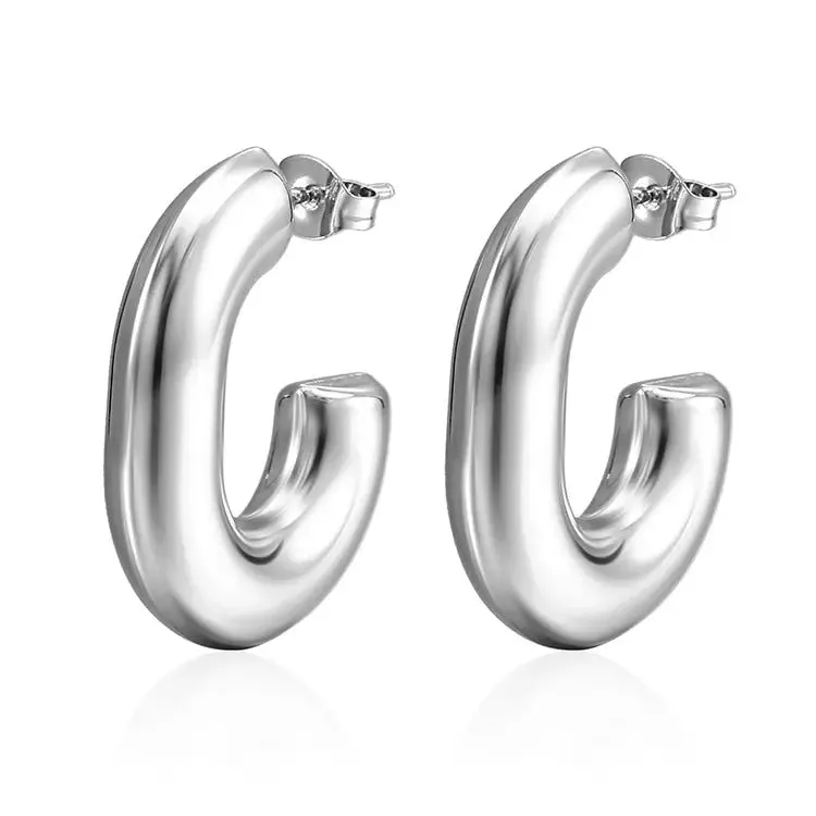 Vintage Stainless Square & Circle Hoop Earrings