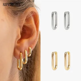 Vintage Stainless Square & Circle Hoop Earrings