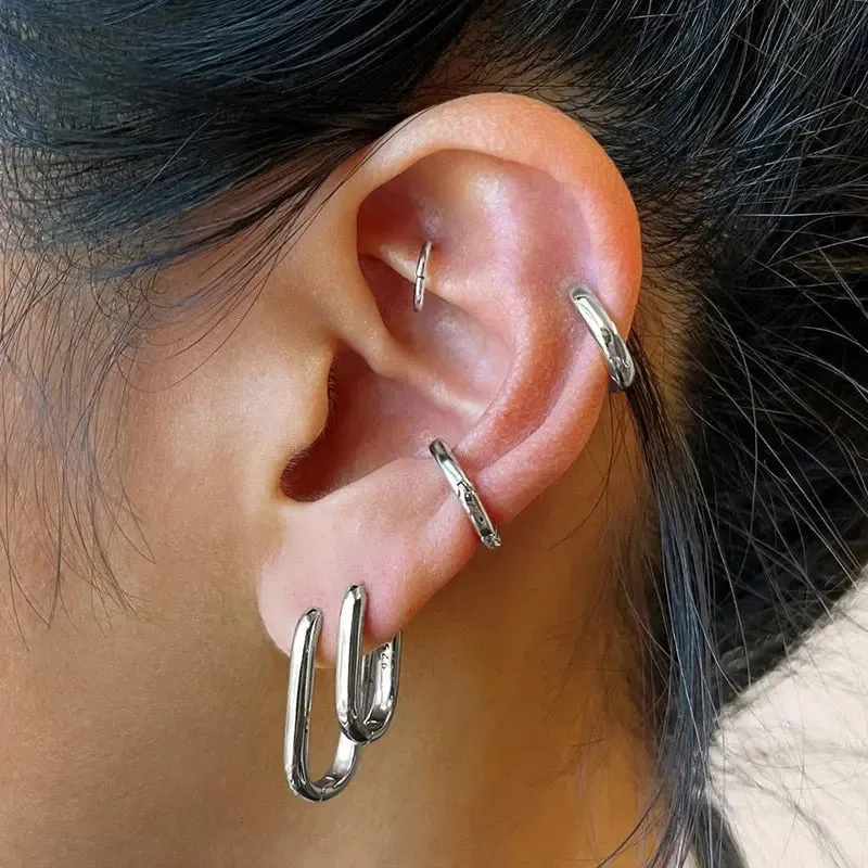 Vintage Stainless Square & Circle Hoop Earrings