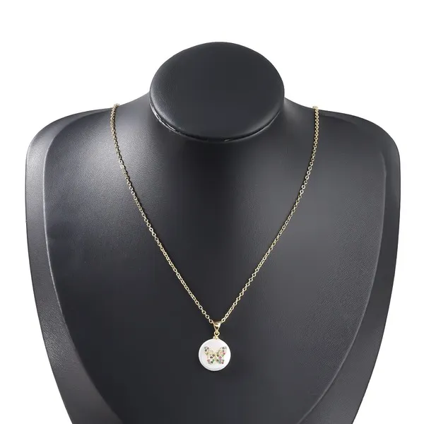 Wholesale Copper Rhinestone Imitation Pearl Butterfly Necklace JDC-NE-JL173