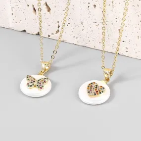 Wholesale Copper Rhinestone Imitation Pearl Butterfly Necklace JDC-NE-JL173