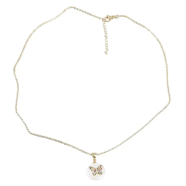 Wholesale Copper Rhinestone Imitation Pearl Butterfly Necklace JDC-NE-JL173