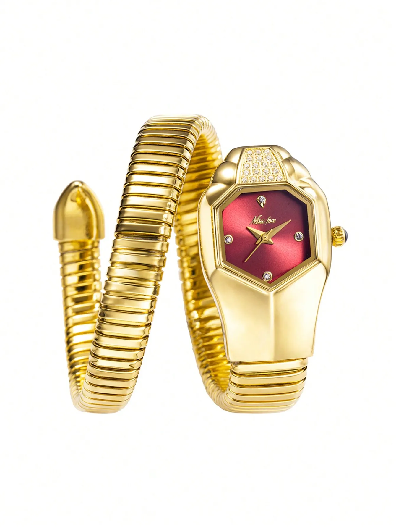 Women Gold Copper Strap Fashionable Geometric Dial Quartz Watch