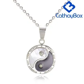 Yin Yang Taichi Pendant Necklace WomSliver Tone Stainless Steel Shell inlaid Charm
